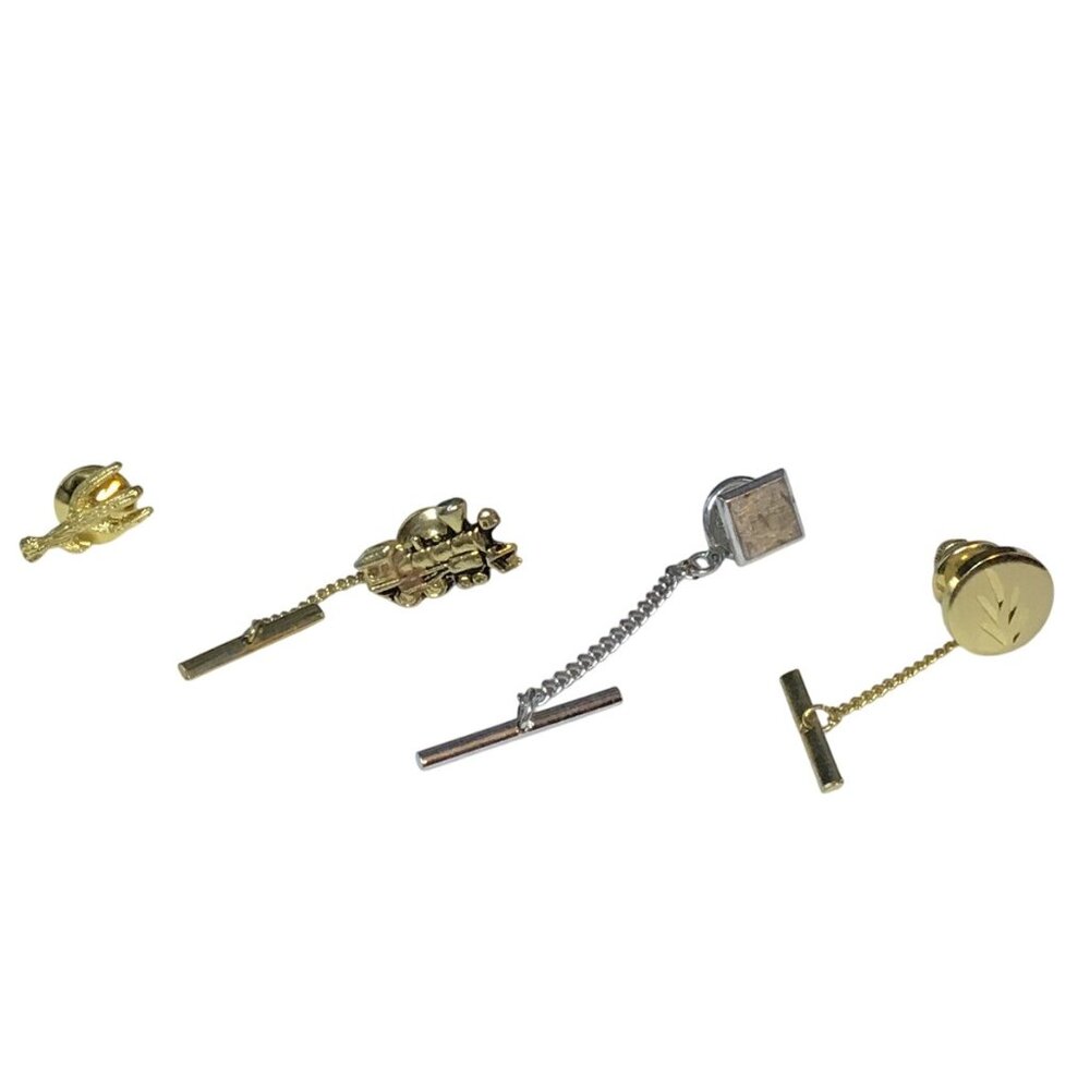 Vintage Lot of 4 Tie Tacks Cactus, Train Engine, Square And Circle (1515)